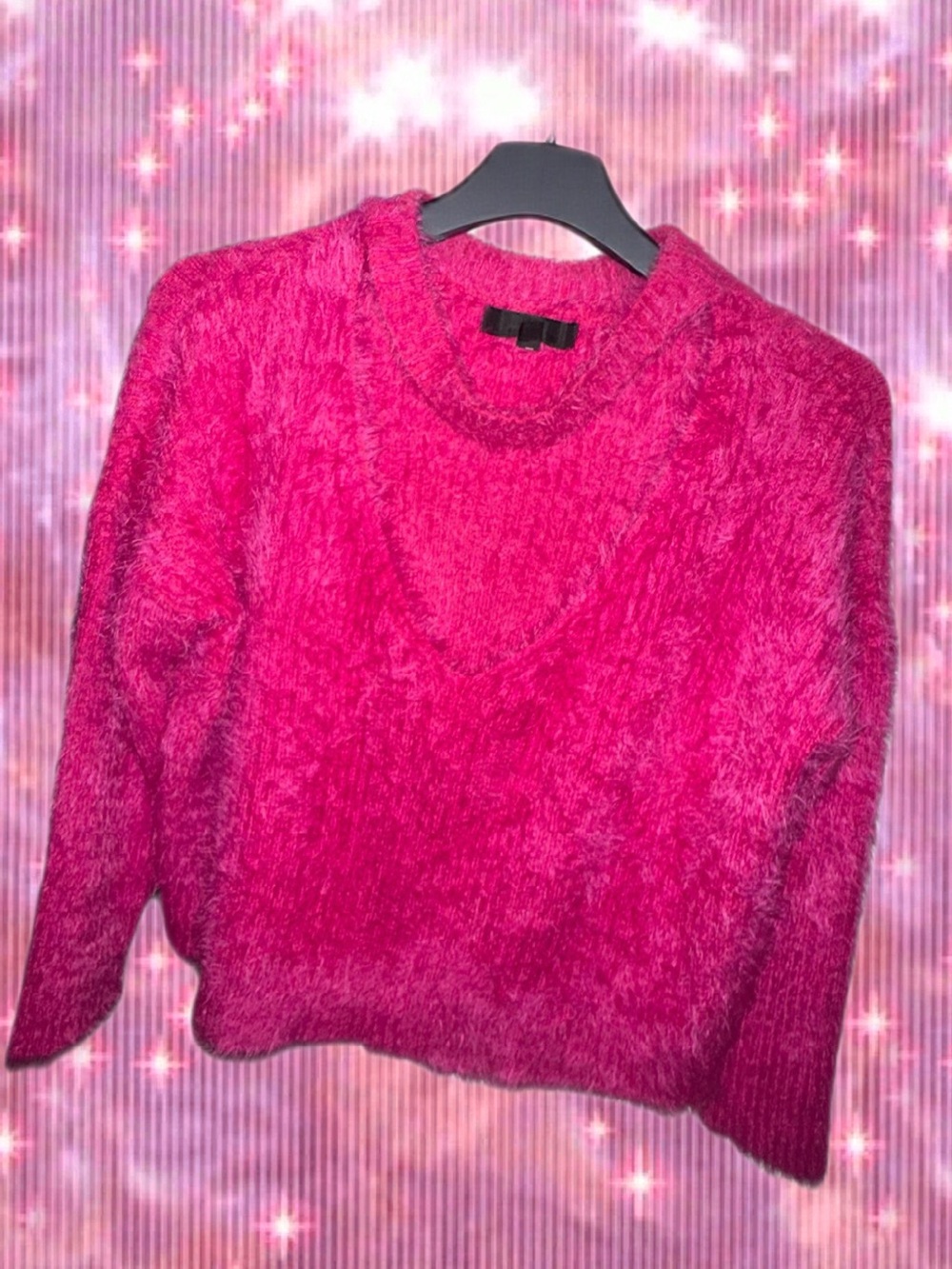 Missguided Fuzzy Crewneck Sweater in Bright Pink with peek-a-boo